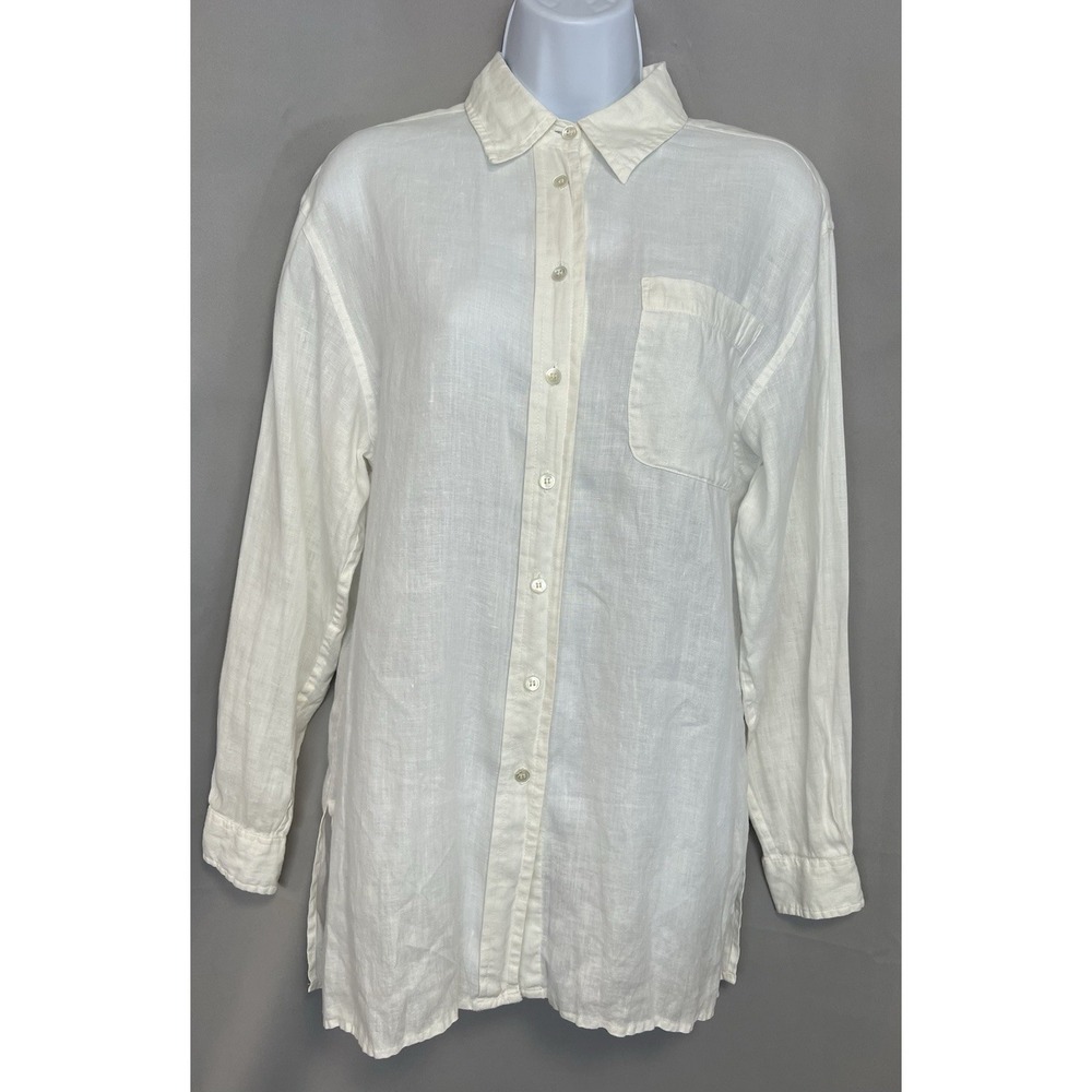 Vintage Valerie Steven's Pure Linen Women's Shirt Blouse Sz Small Button Up